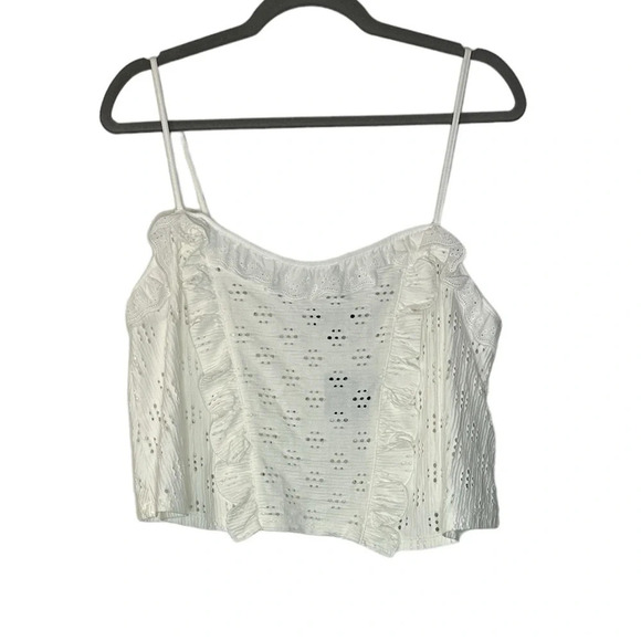 Topshop White Eyelet Ruffle Crop Top - Picture 2 of 6